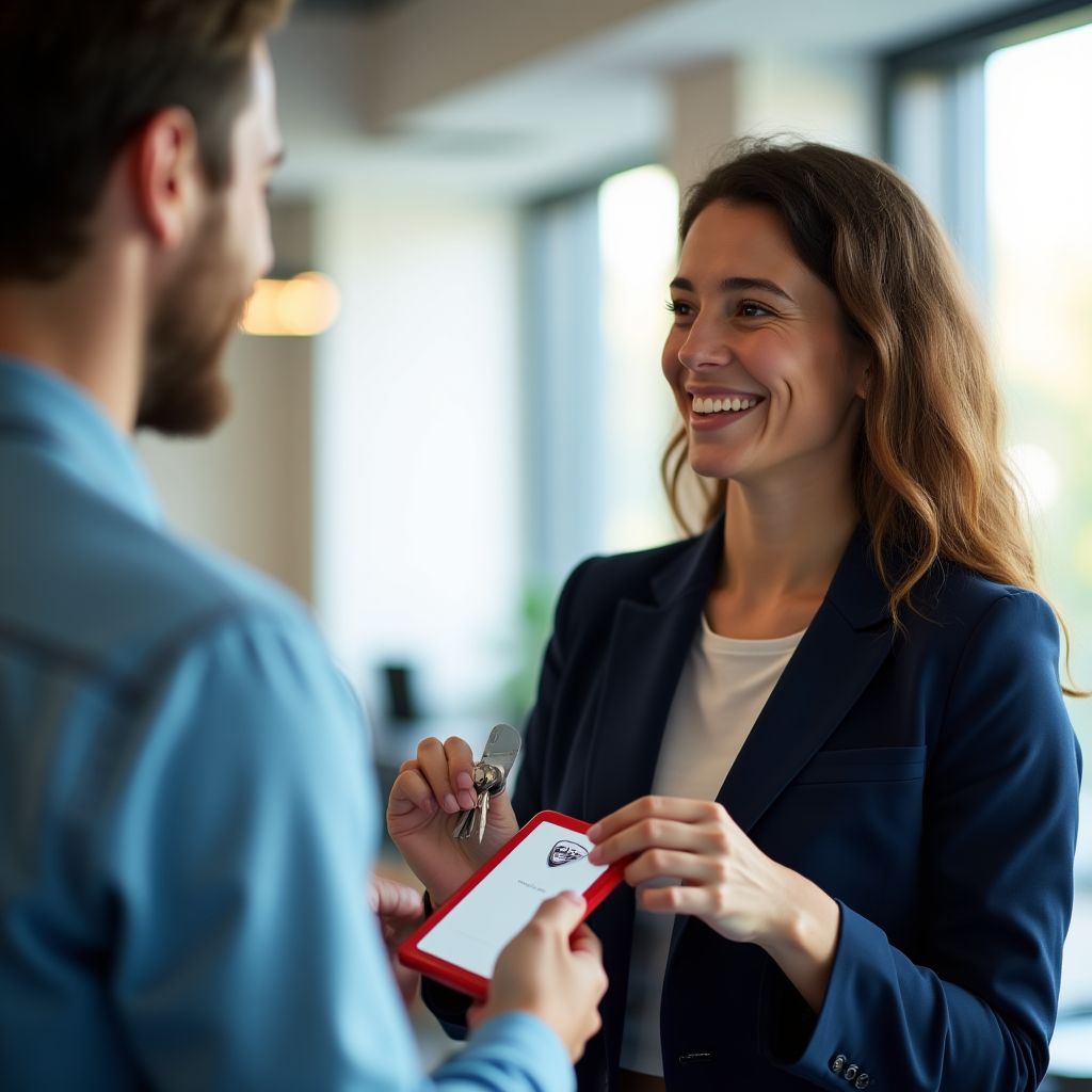 Client satisfait prenant les clés